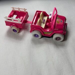 Vintage 1997 Mattel Kelly 5 inch Size Pink Power Wheels Jeep & Trailer